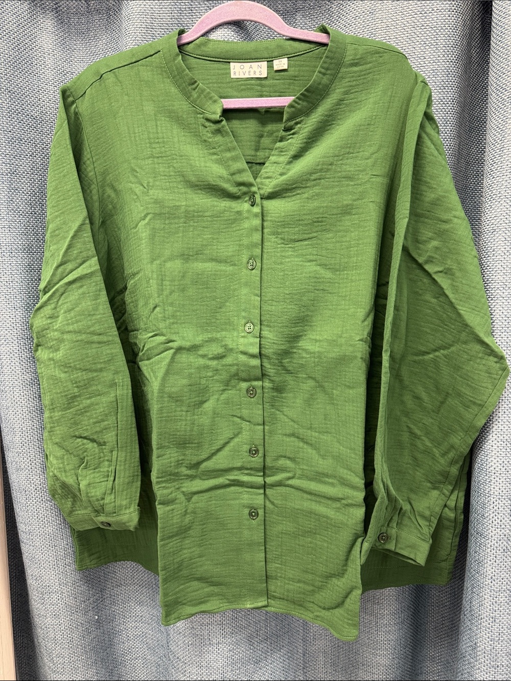 Joan Rivers Bright Green Button-Front Tunic Blouse